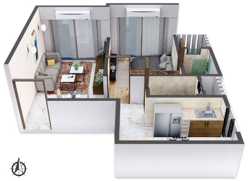 ViraOne_1BHK_3D